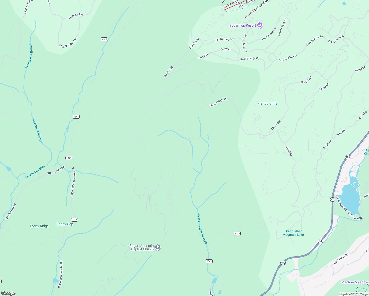 map of restaurants, bars, coffee shops, grocery stores, and more near Sugar Mountain Road 2 in Newland