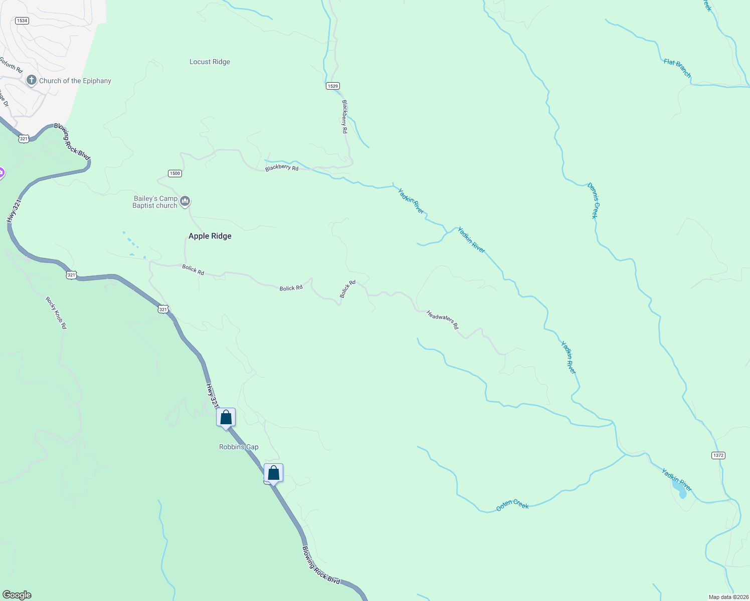 map of restaurants, bars, coffee shops, grocery stores, and more near 4216 Bolick Road in Lenoir