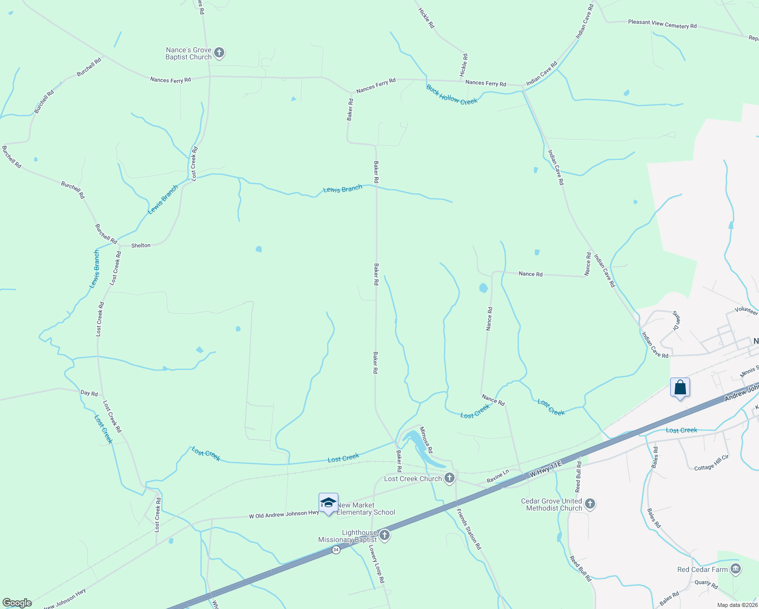 map of restaurants, bars, coffee shops, grocery stores, and more near 970 Baker Rd in New Market