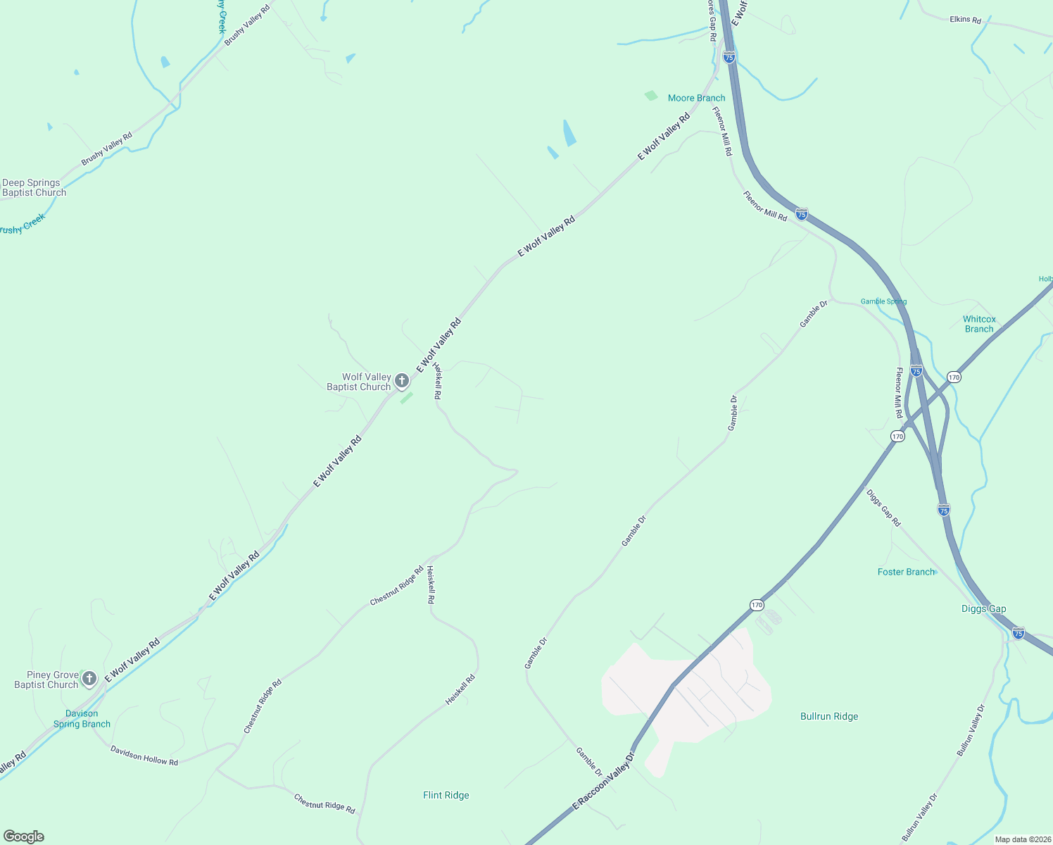 map of restaurants, bars, coffee shops, grocery stores, and more near 409 Den Lane in Heiskell