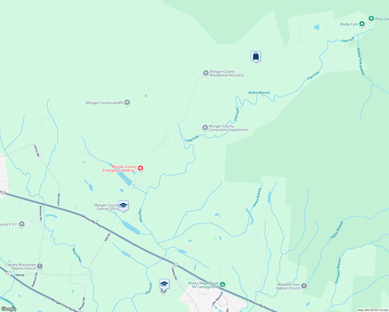 map of restaurants, bars, coffee shops, grocery stores, and more near 541 Wayne Cotton Morgan Drive in Wartburg