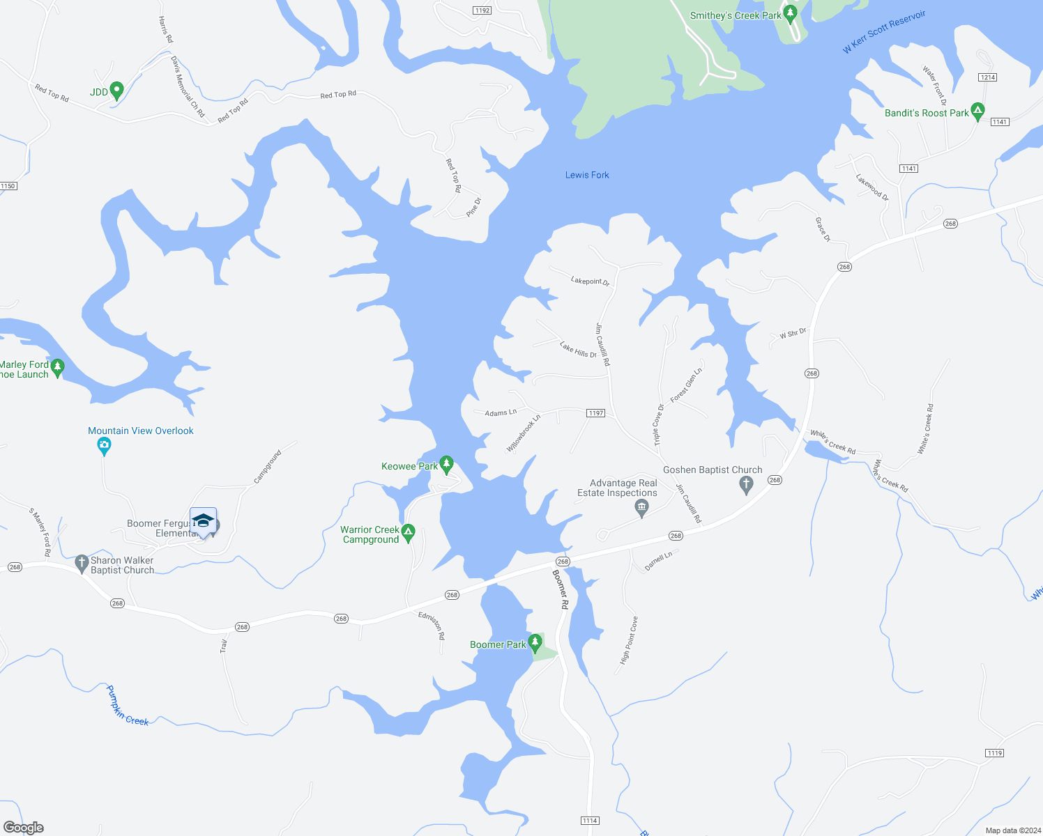 map of restaurants, bars, coffee shops, grocery stores, and more near 105 Adams Lane in Wilkesboro