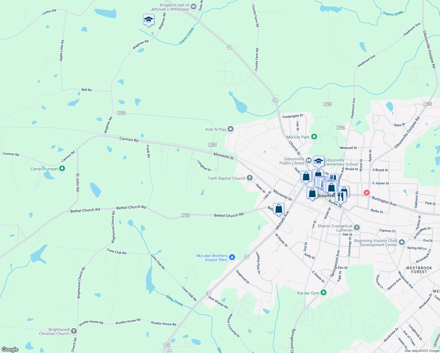 map of restaurants, bars, coffee shops, grocery stores, and more near 209 Pineview Road in Gibsonville