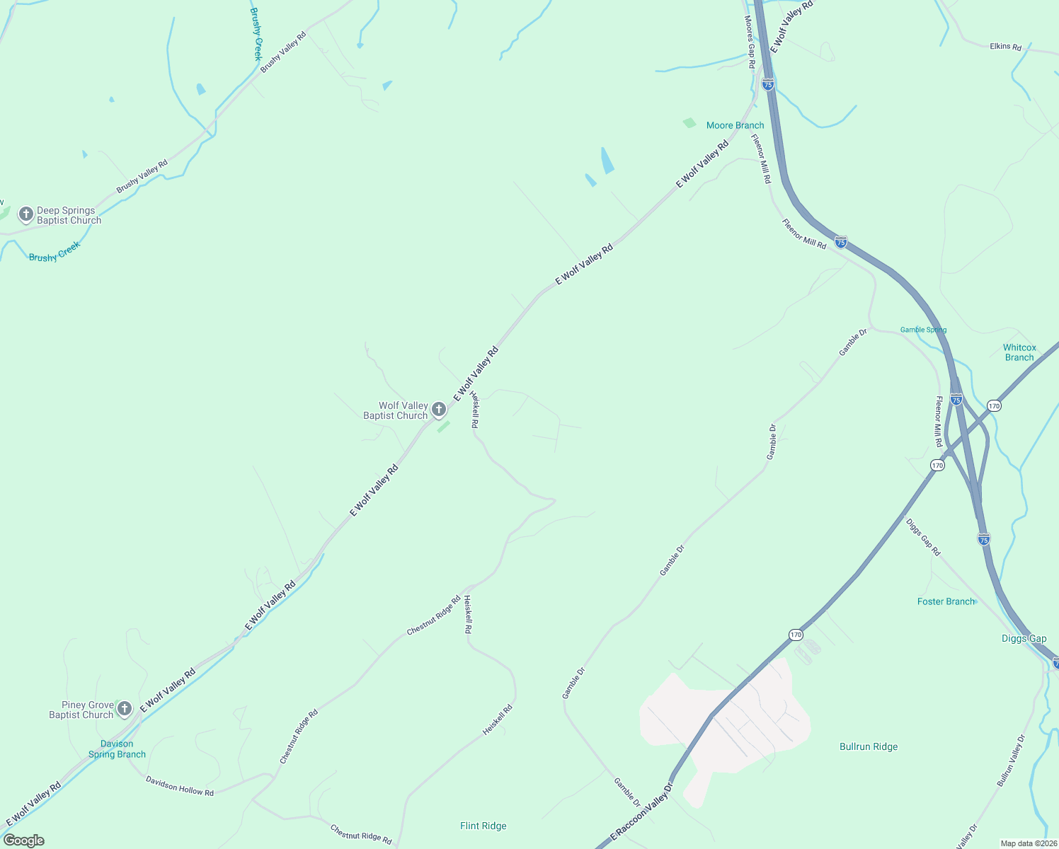 map of restaurants, bars, coffee shops, grocery stores, and more near 116 Wolf Trace Lane in Heiskell