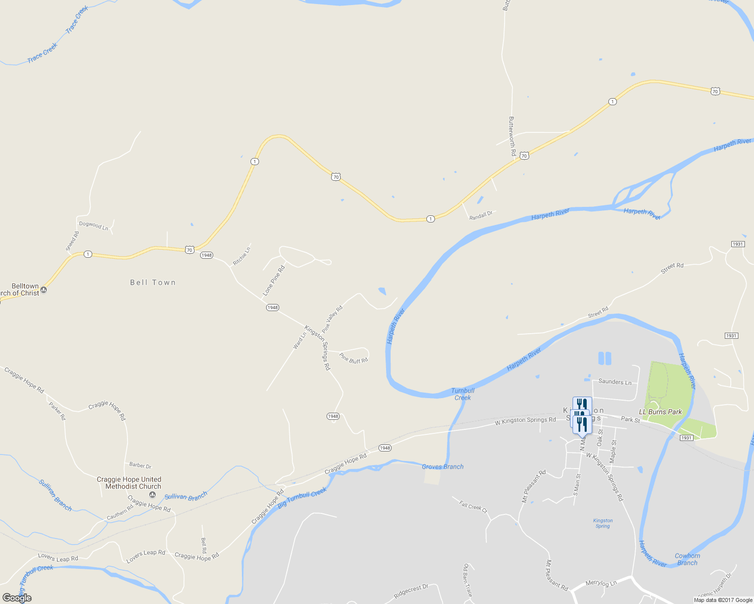 map of restaurants, bars, coffee shops, grocery stores, and more near 1033 Pine Valley Road in Kingston Springs