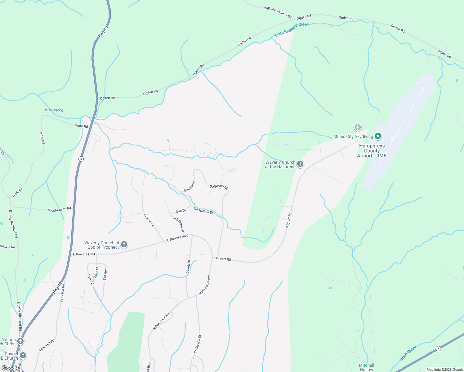 map of restaurants, bars, coffee shops, grocery stores, and more near 203 Dogwood Circle in Waverly