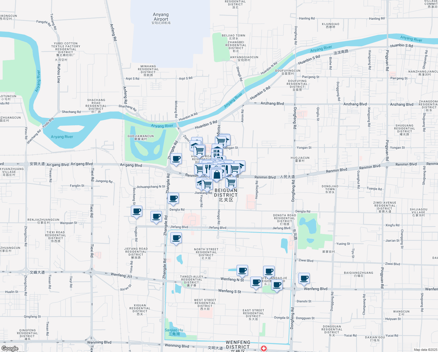 map of restaurants, bars, coffee shops, grocery stores, and more near in Anyang