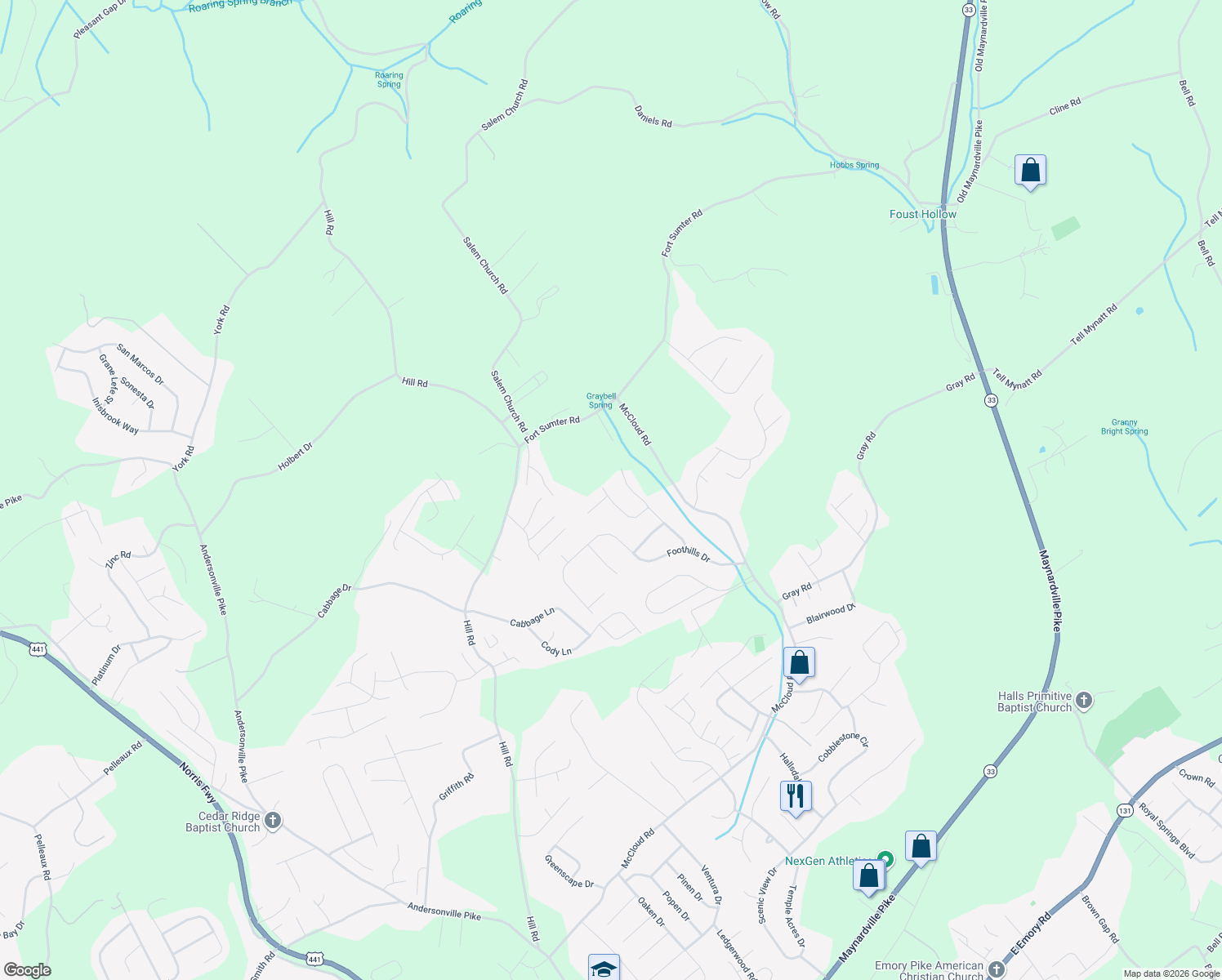map of restaurants, bars, coffee shops, grocery stores, and more near 8300 Jade Tree Ln in Knoxville