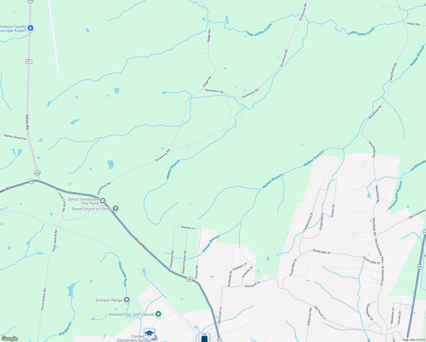 map of restaurants, bars, coffee shops, grocery stores, and more near 251 Rouse Rd in Dickson