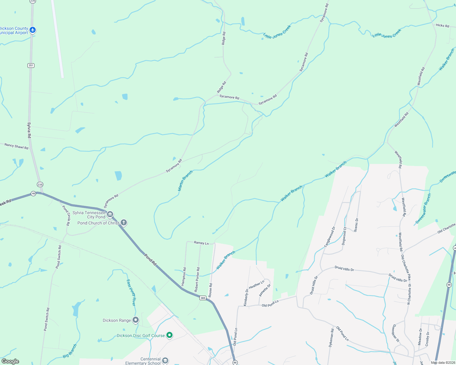 map of restaurants, bars, coffee shops, grocery stores, and more near 251 Rouse Rd in Dickson