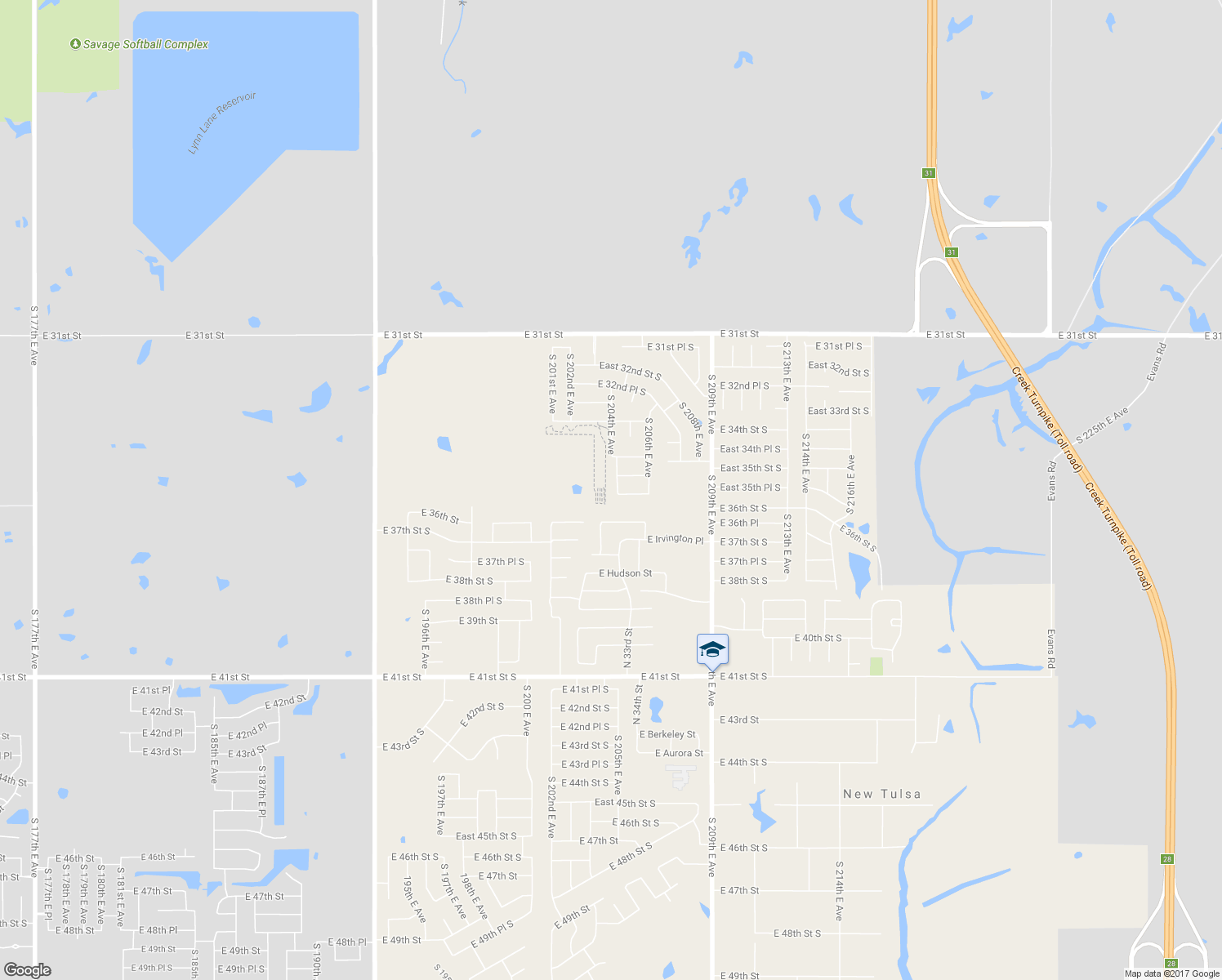 map of restaurants, bars, coffee shops, grocery stores, and more near 3534 South 204th East Avenue in Broken Arrow