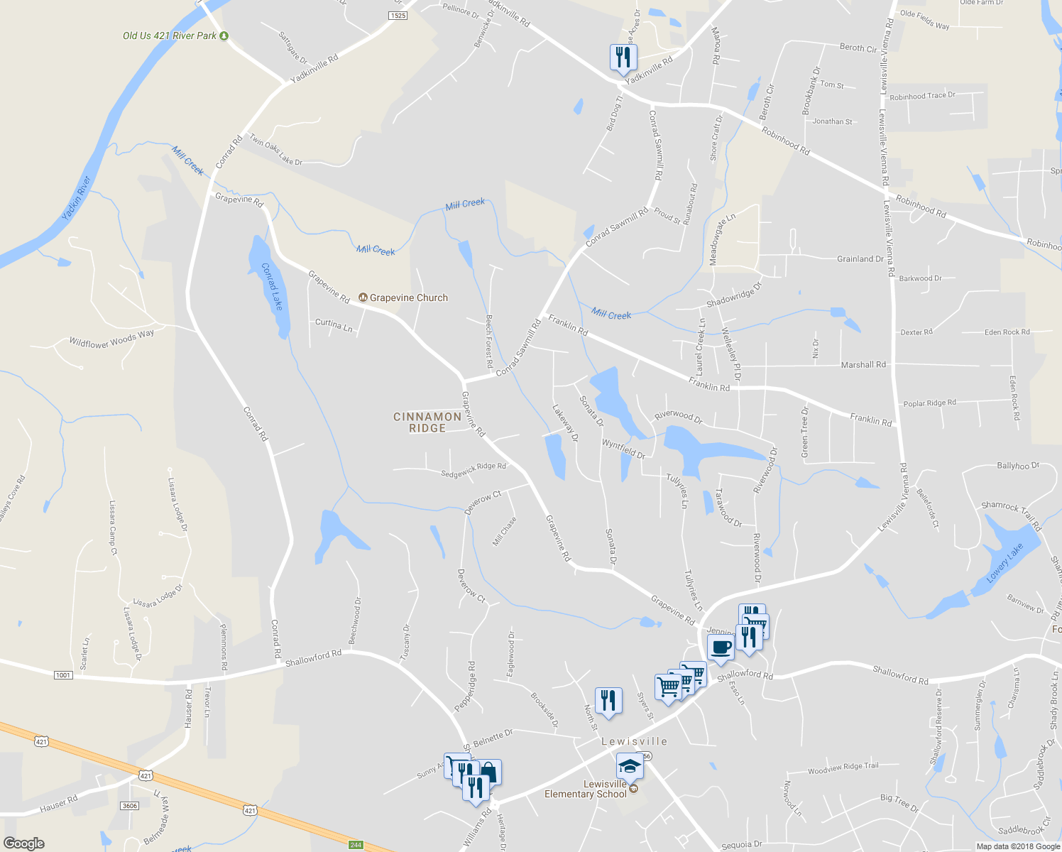 map of restaurants, bars, coffee shops, grocery stores, and more near 1320 Allspice Court in Lewisville