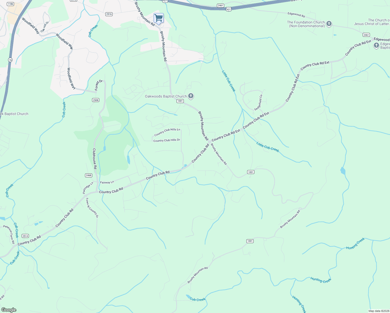 map of restaurants, bars, coffee shops, grocery stores, and more near 276 Country Club Road in Wilkesboro