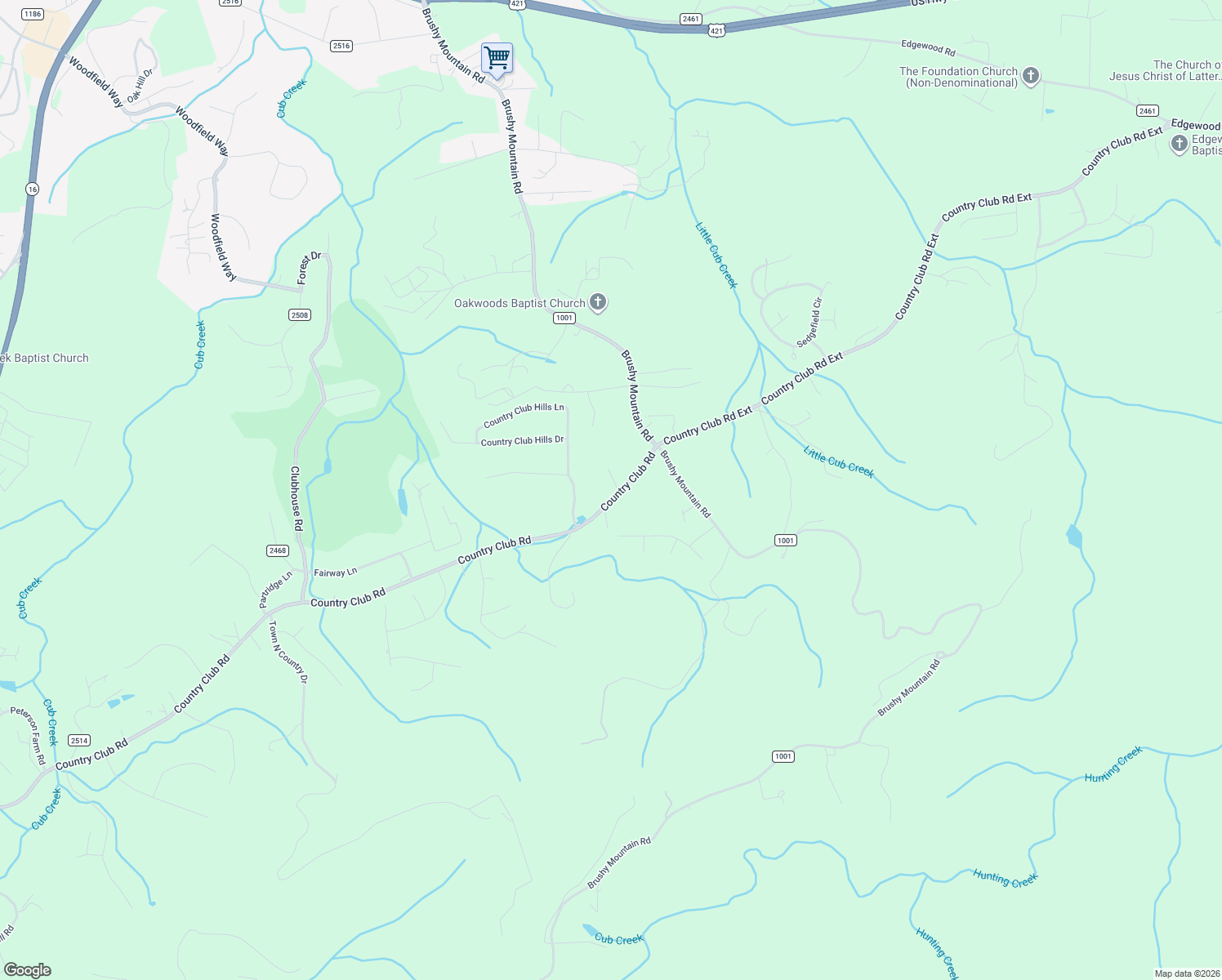 map of restaurants, bars, coffee shops, grocery stores, and more near 276 Country Club Road in Wilkesboro