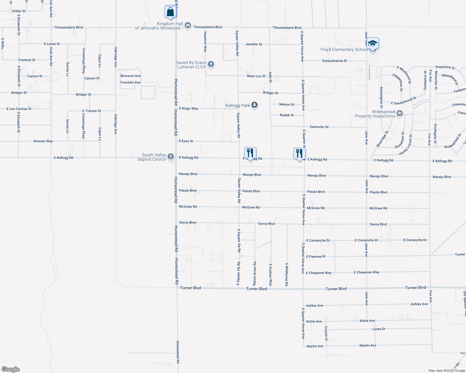 map of restaurants, bars, coffee shops, grocery stores, and more near 3460 Paiute Blvd in Pahrump