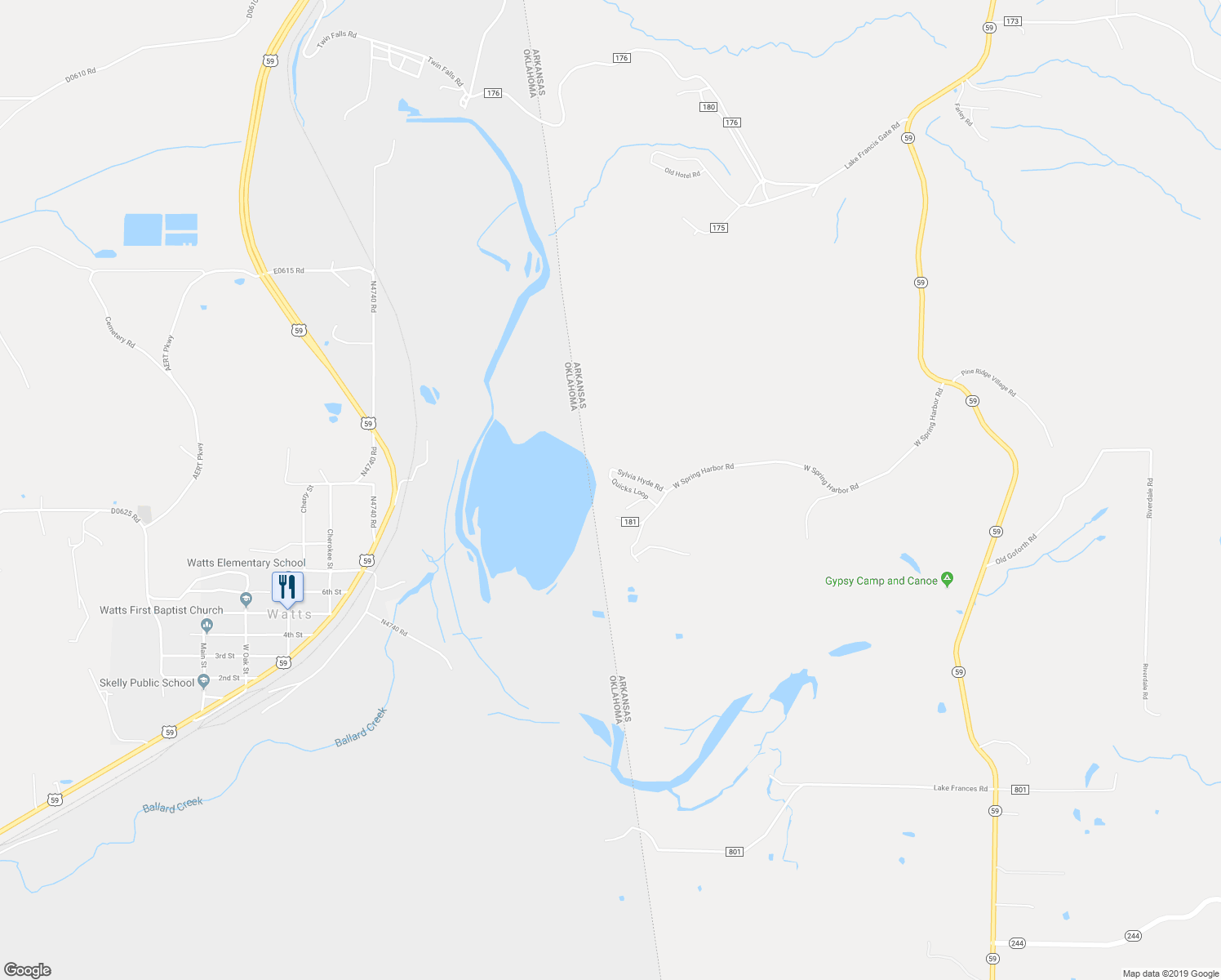 map of restaurants, bars, coffee shops, grocery stores, and more near 23200 West Spring Harbor Road in Siloam Springs