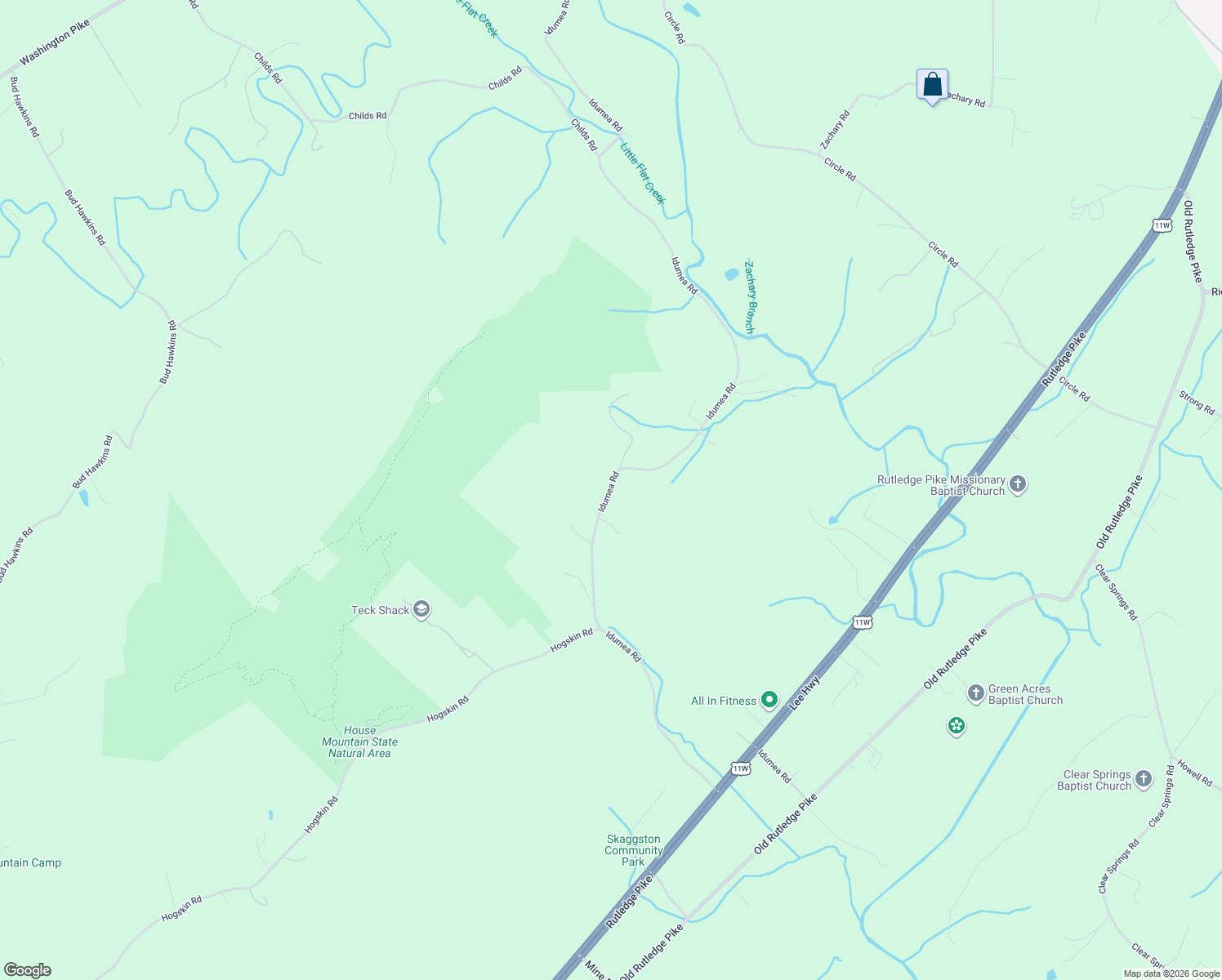 map of restaurants, bars, coffee shops, grocery stores, and more near 4738 Idumea Road in Knox County