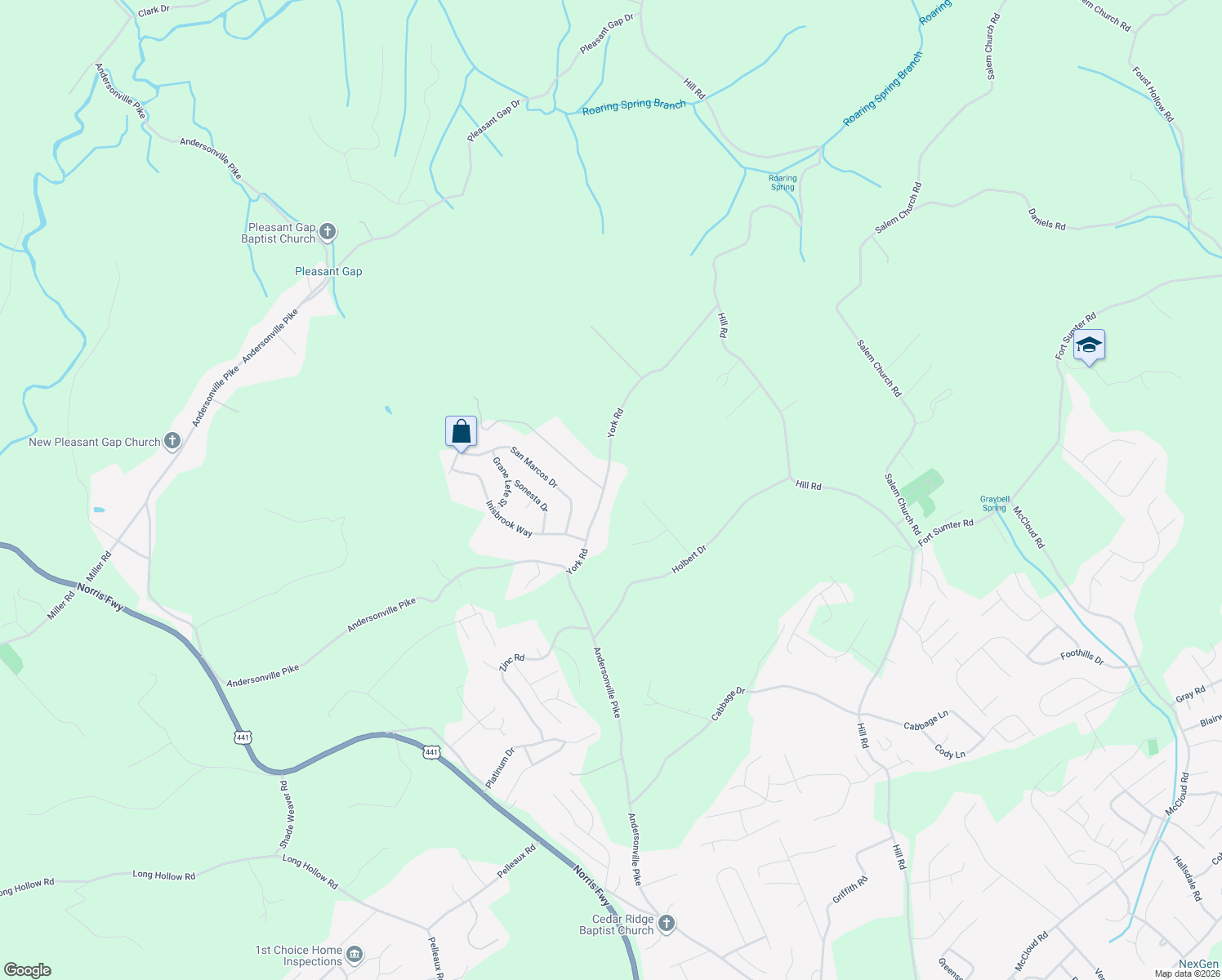 map of restaurants, bars, coffee shops, grocery stores, and more near 4502 York Road in Knoxville