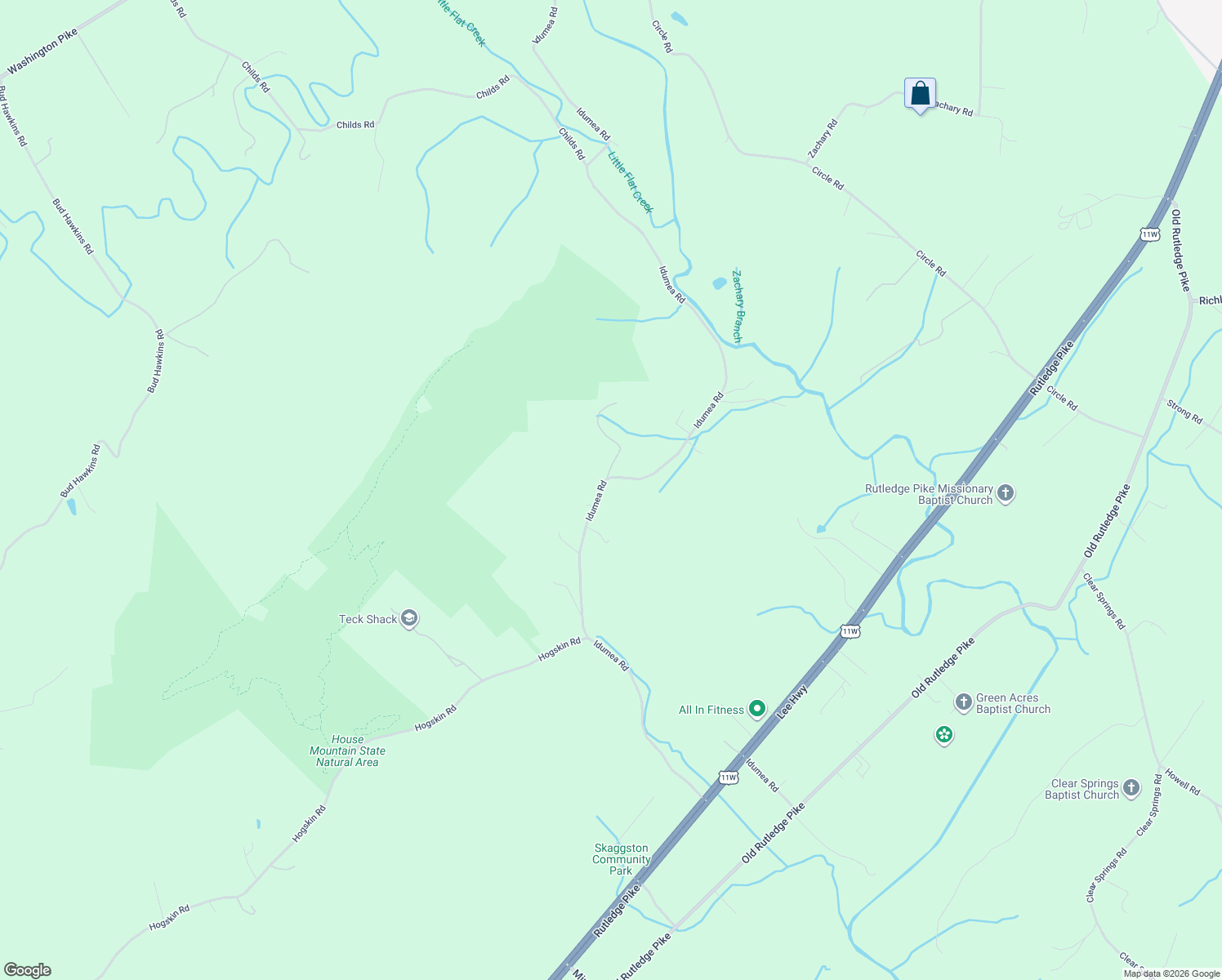 map of restaurants, bars, coffee shops, grocery stores, and more near 4738 Idumea Road in Corryton