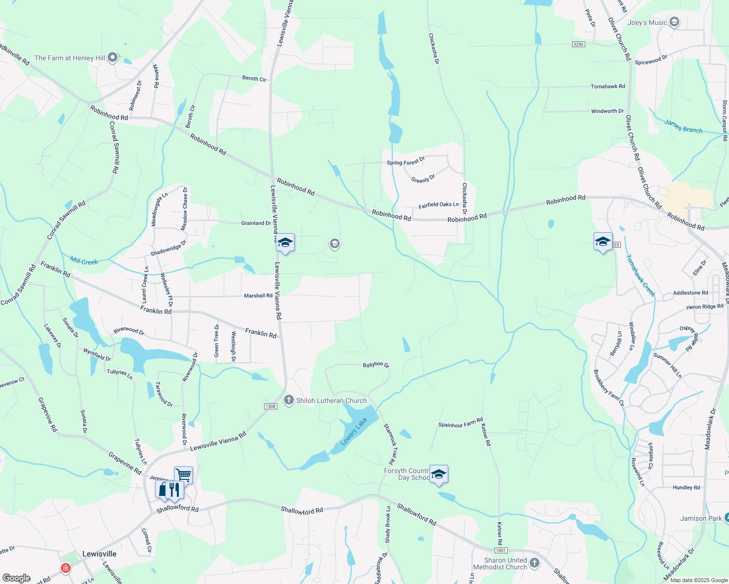 map of restaurants, bars, coffee shops, grocery stores, and more near 721 Eden Rock Road in Lewisville