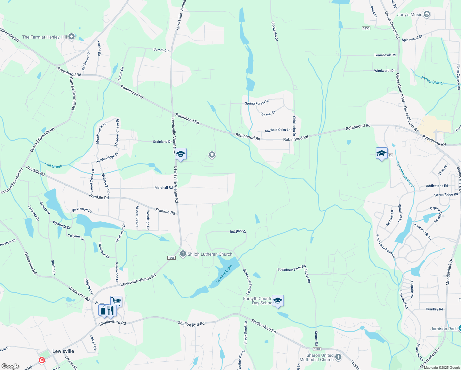 map of restaurants, bars, coffee shops, grocery stores, and more near 721 Eden Rock Road in Lewisville