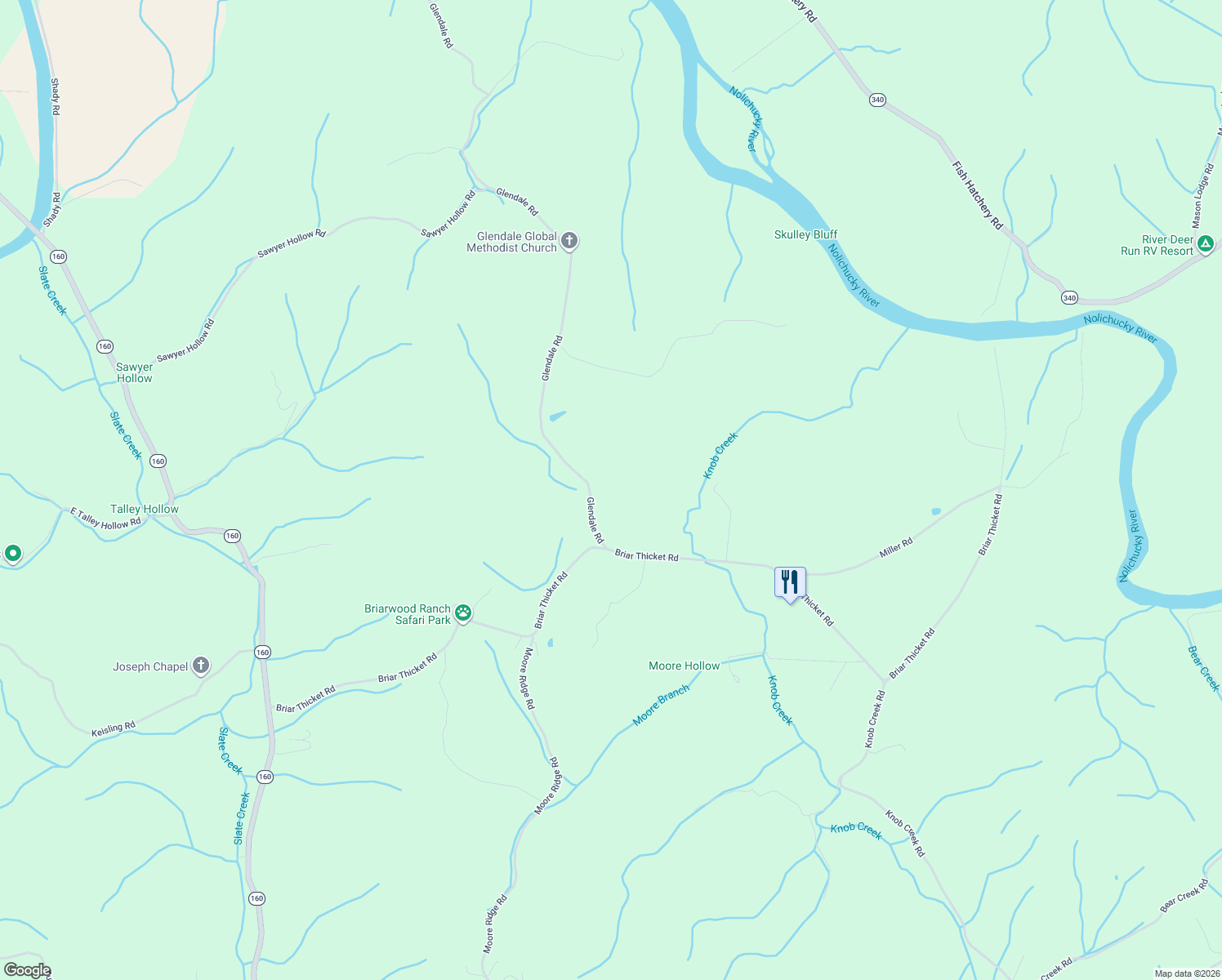 map of restaurants, bars, coffee shops, grocery stores, and more near 3132 Glendale Road in Bybee