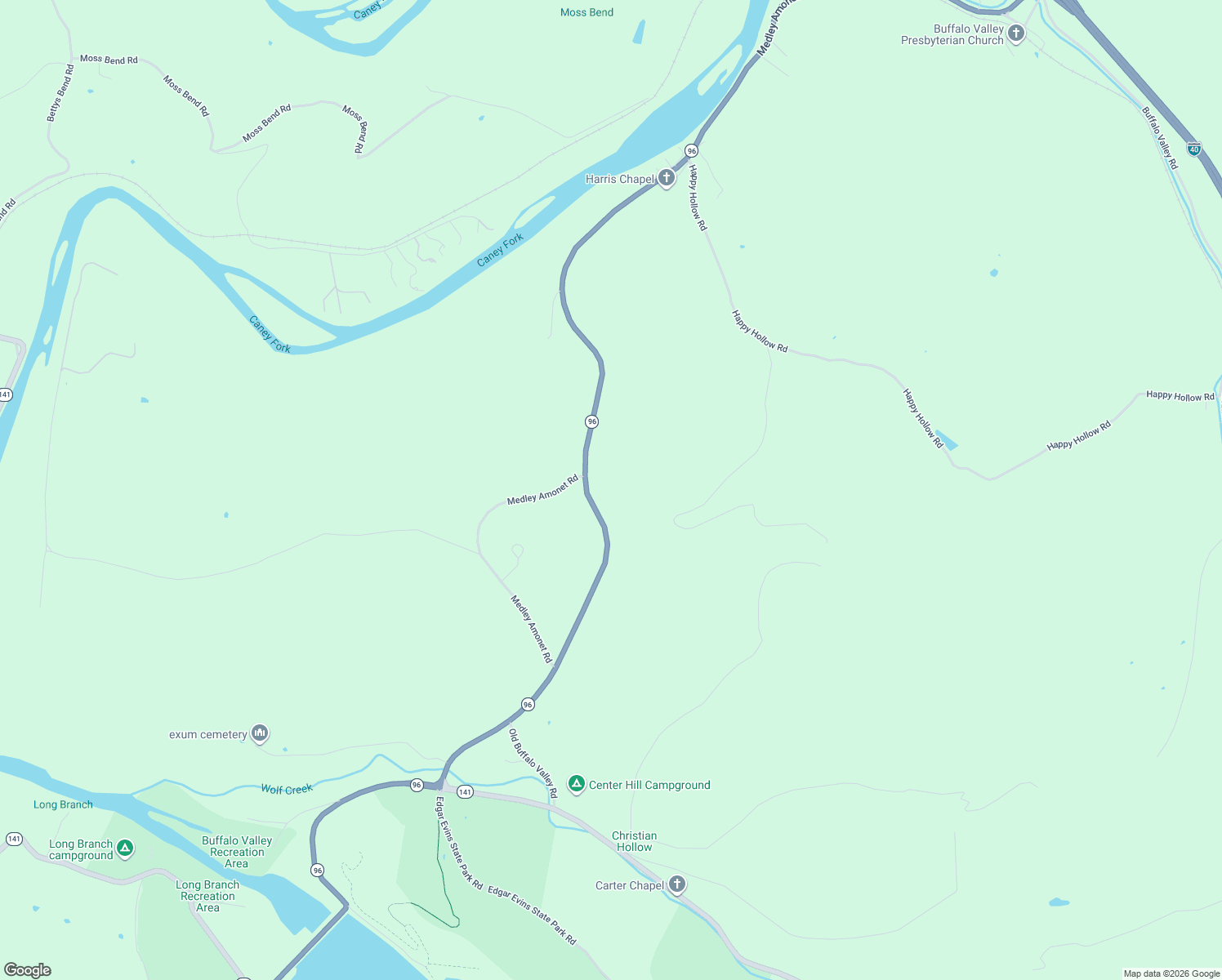 map of restaurants, bars, coffee shops, grocery stores, and more near 7775 Medley Amonet Road in Buffalo Valley