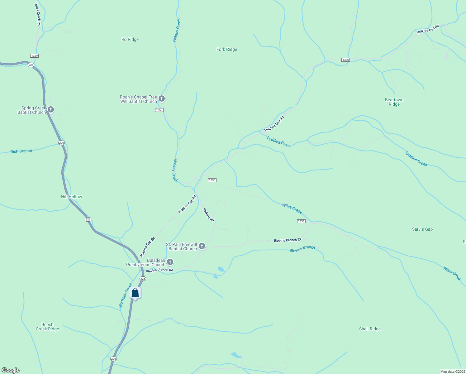 map of restaurants, bars, coffee shops, grocery stores, and more near 249 Hughes Road in Bakersville