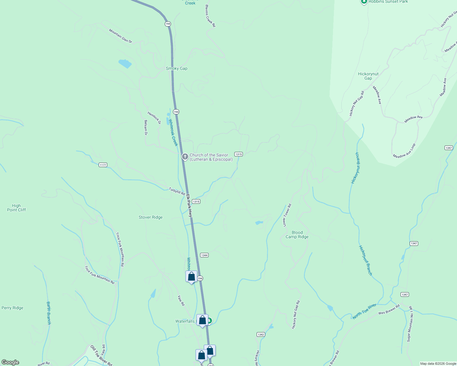 map of restaurants, bars, coffee shops, grocery stores, and more near 31 Mountain Ridge Road in Newland
