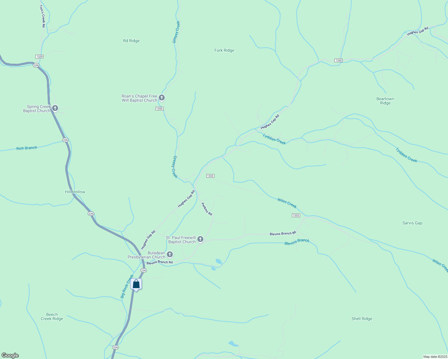 map of restaurants, bars, coffee shops, grocery stores, and more near 249 Hughes Road in Bakersville