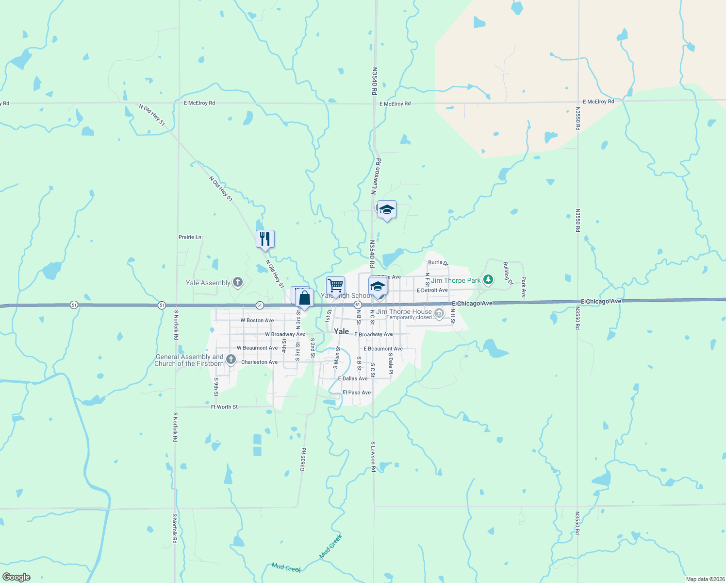 map of restaurants, bars, coffee shops, grocery stores, and more near 324 N B St in Yale