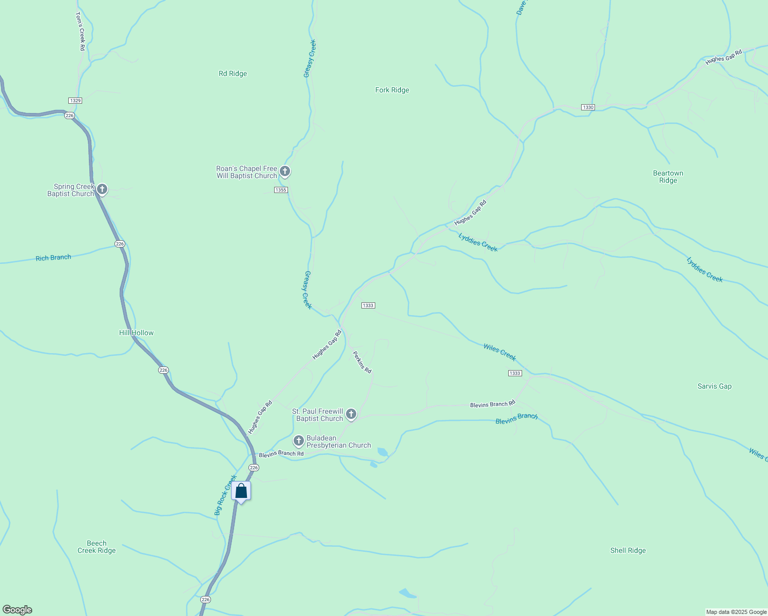 map of restaurants, bars, coffee shops, grocery stores, and more near 137 Hughes Road in Bakersville