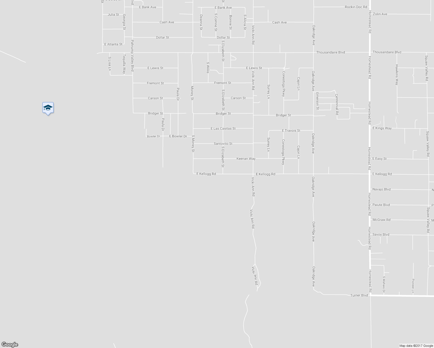 map of restaurants, bars, coffee shops, grocery stores, and more near 1700 East Kellogg Road in Pahrump