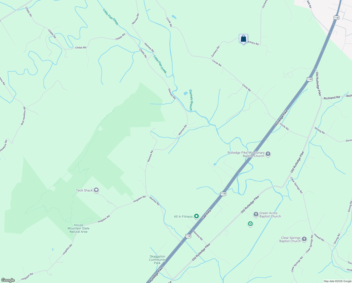 map of restaurants, bars, coffee shops, grocery stores, and more near 4936 Idumea Road in Knox County