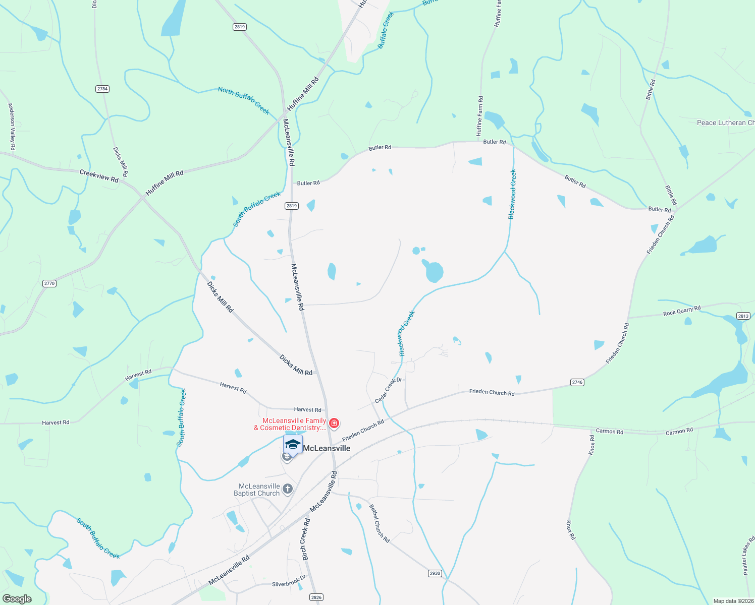 map of restaurants, bars, coffee shops, grocery stores, and more near 5438 Timbermill Road in McLeansville