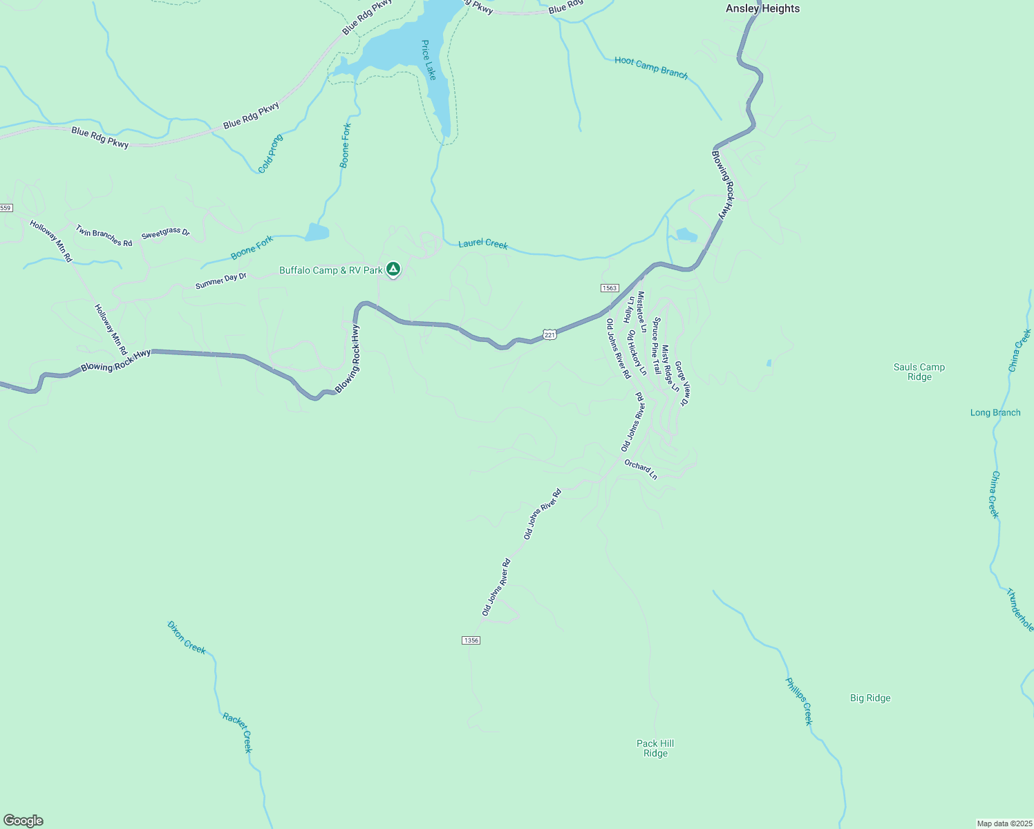 map of restaurants, bars, coffee shops, grocery stores, and more near Brookside Lane in Blowing Rock