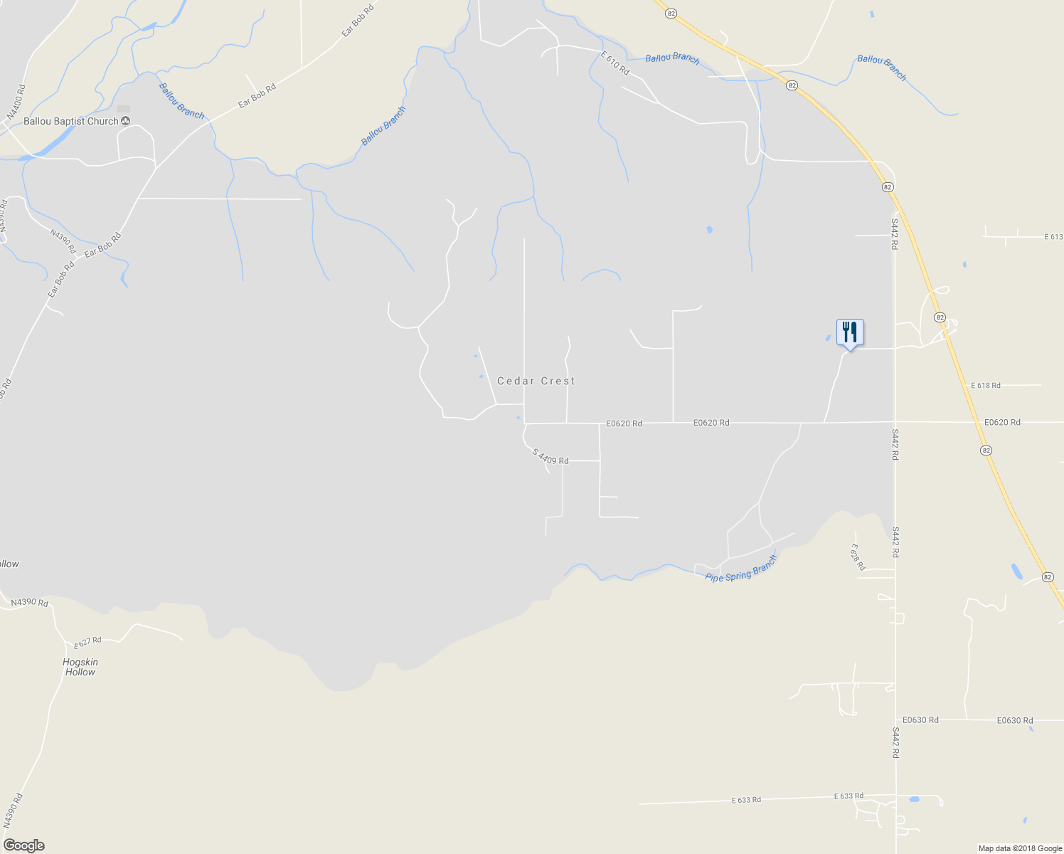 map of restaurants, bars, coffee shops, grocery stores, and more near 5790 East 620 Road in Locust Grove