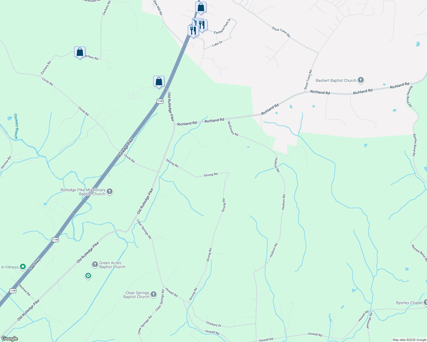 map of restaurants, bars, coffee shops, grocery stores, and more near 4262 Strong Road in Mascot