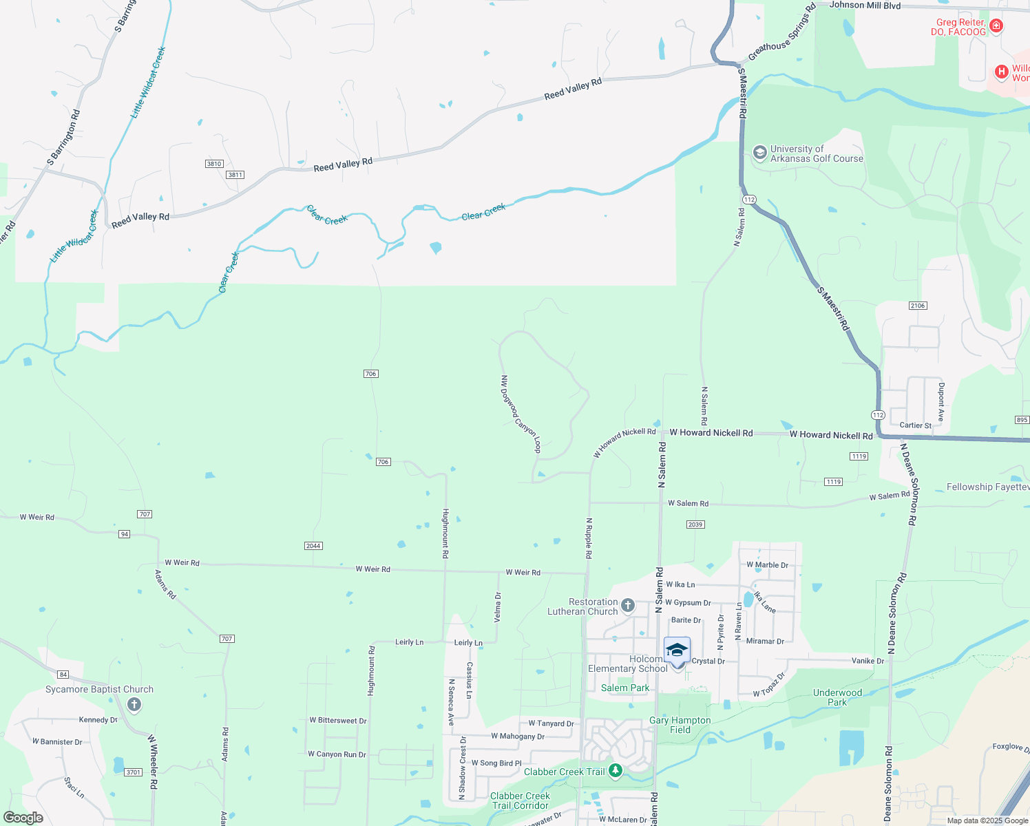 map of restaurants, bars, coffee shops, grocery stores, and more near 3998 Northwest Dogwood Canyon Loop in Fayetteville