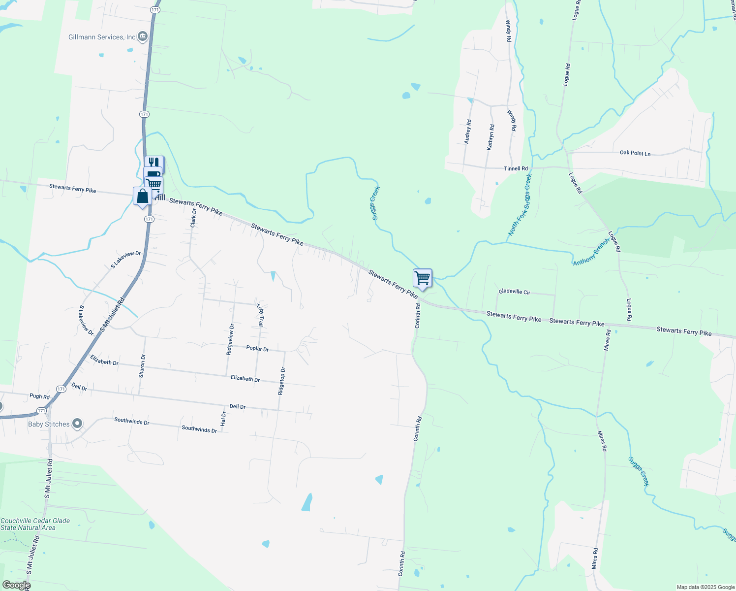 map of restaurants, bars, coffee shops, grocery stores, and more near 4180 Stewarts Ferry Pike in Mt Juliet
