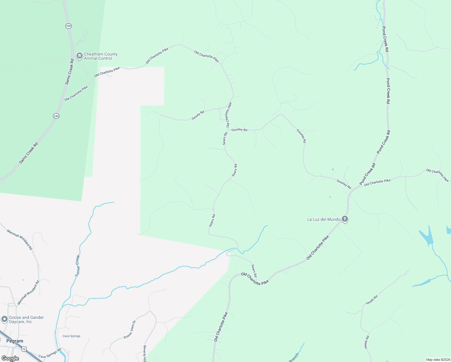map of restaurants, bars, coffee shops, grocery stores, and more near 4510 Sears Road in Pegram
