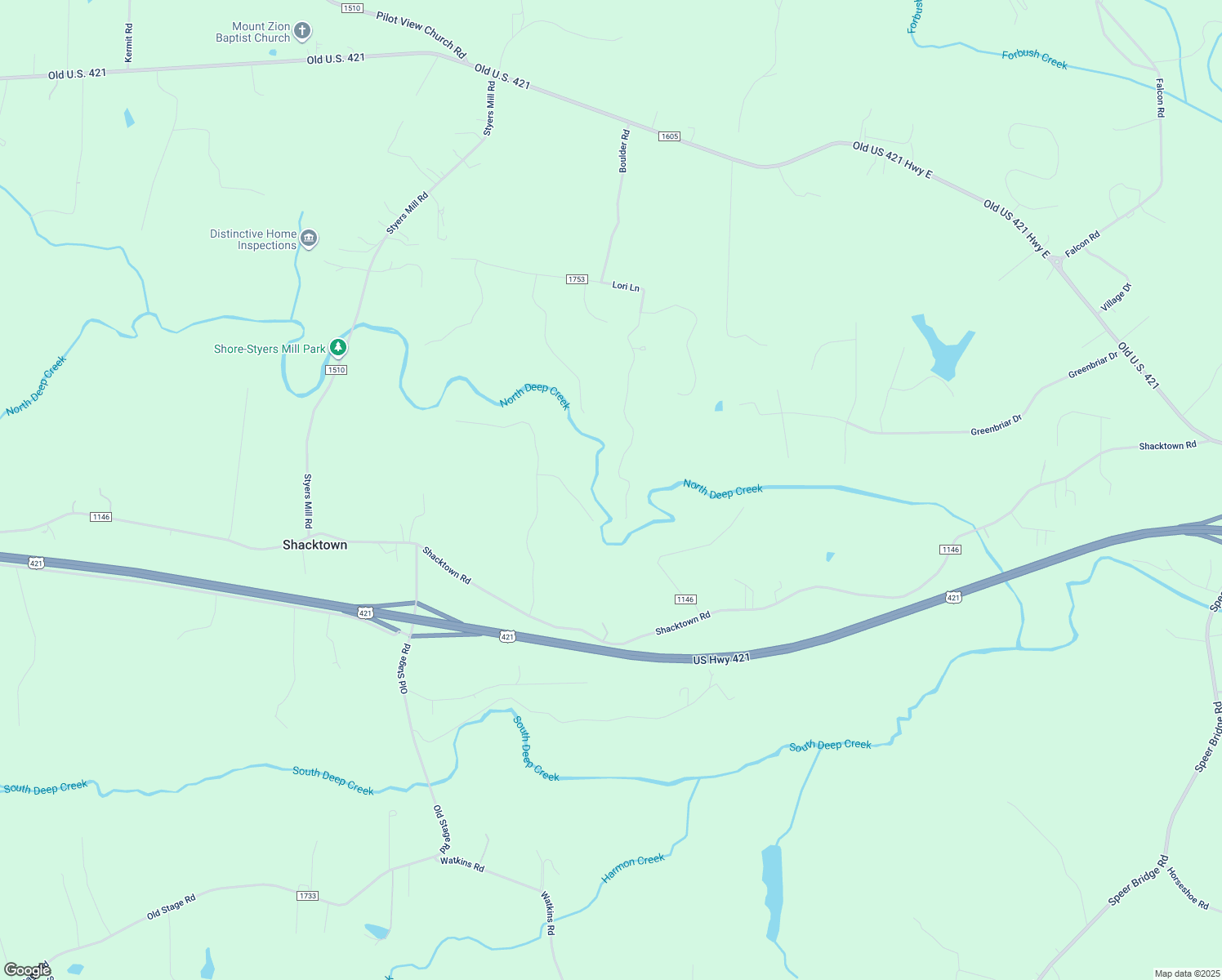 map of restaurants, bars, coffee shops, grocery stores, and more near 3066 Lori Lane in Yadkinville