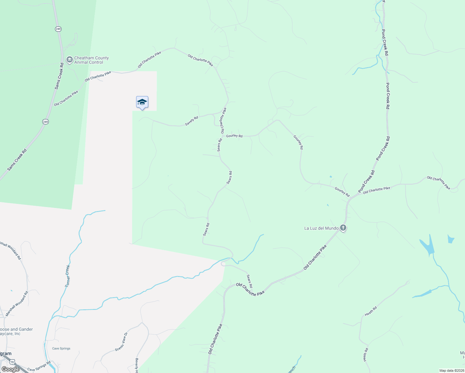 map of restaurants, bars, coffee shops, grocery stores, and more near 1008 East Sears Road in Pegram