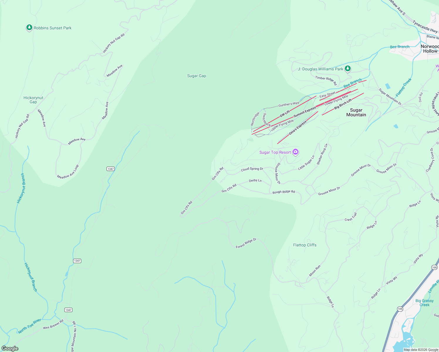 map of restaurants, bars, coffee shops, grocery stores, and more near 100 Cloud Spring Drive in Sugar Mountain
