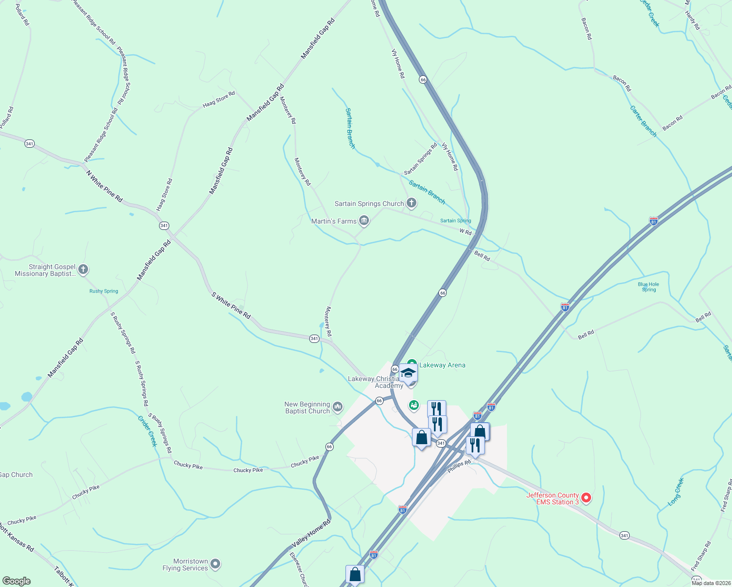 map of restaurants, bars, coffee shops, grocery stores, and more near 2348 Monterey Road in Talbott