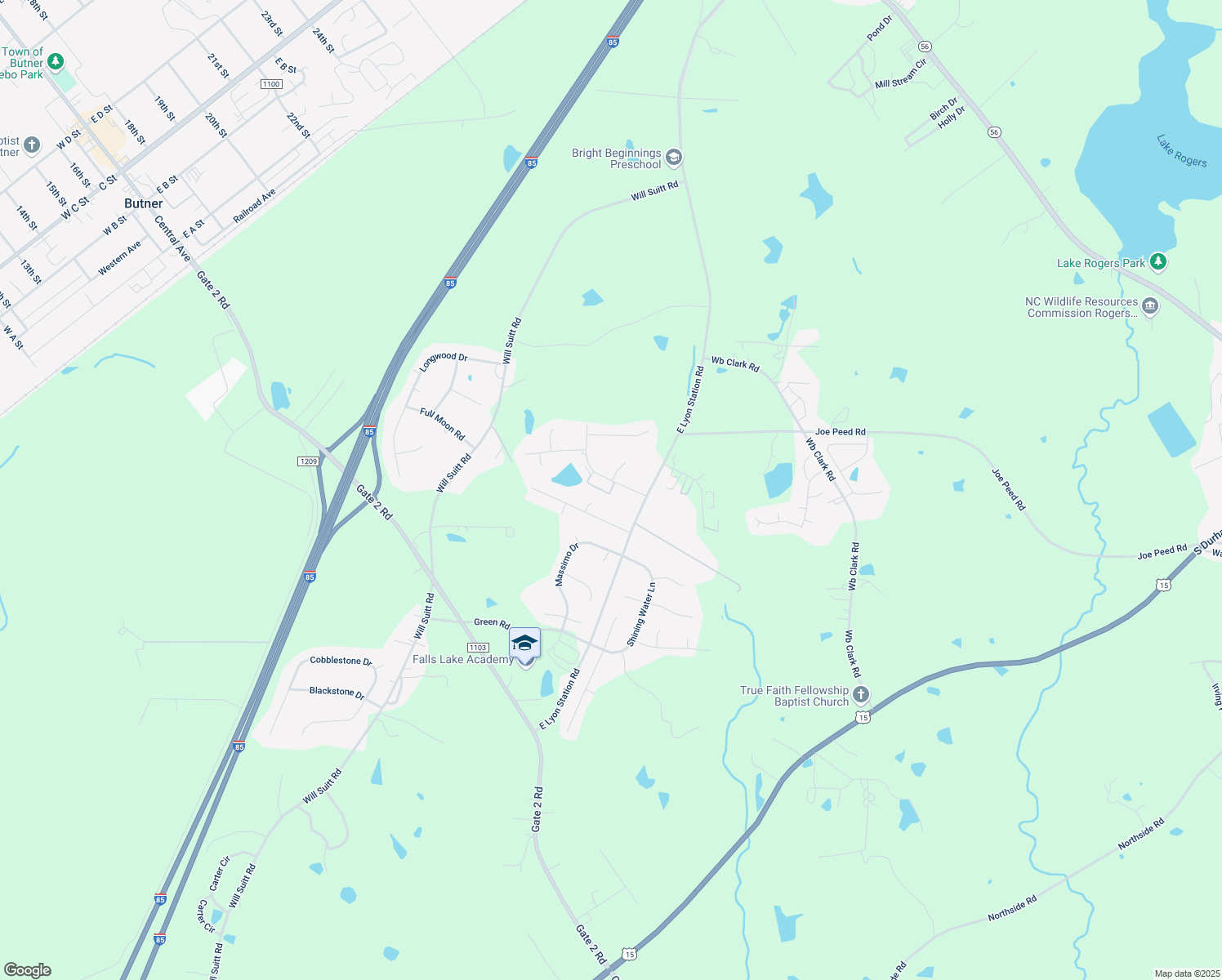 map of restaurants, bars, coffee shops, grocery stores, and more near 2043 Quail Cir in Creedmoor