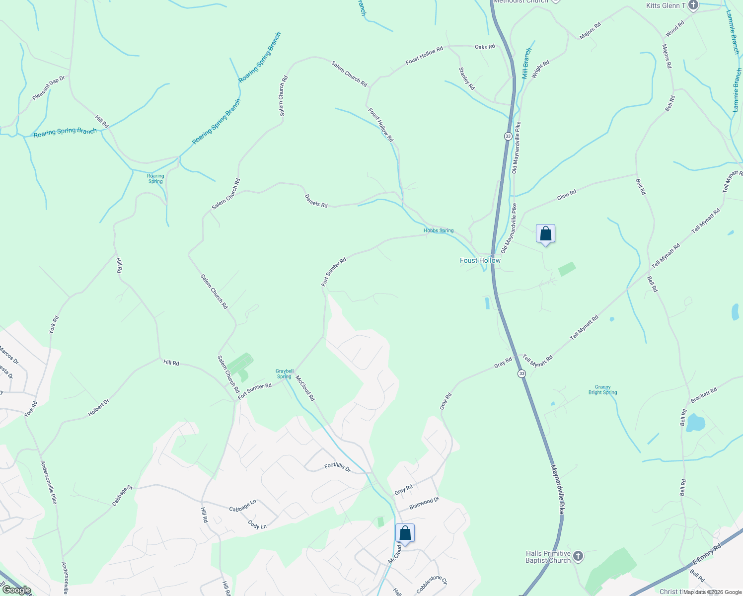 map of restaurants, bars, coffee shops, grocery stores, and more near 5126 Fort Sumter Road in Knoxville
