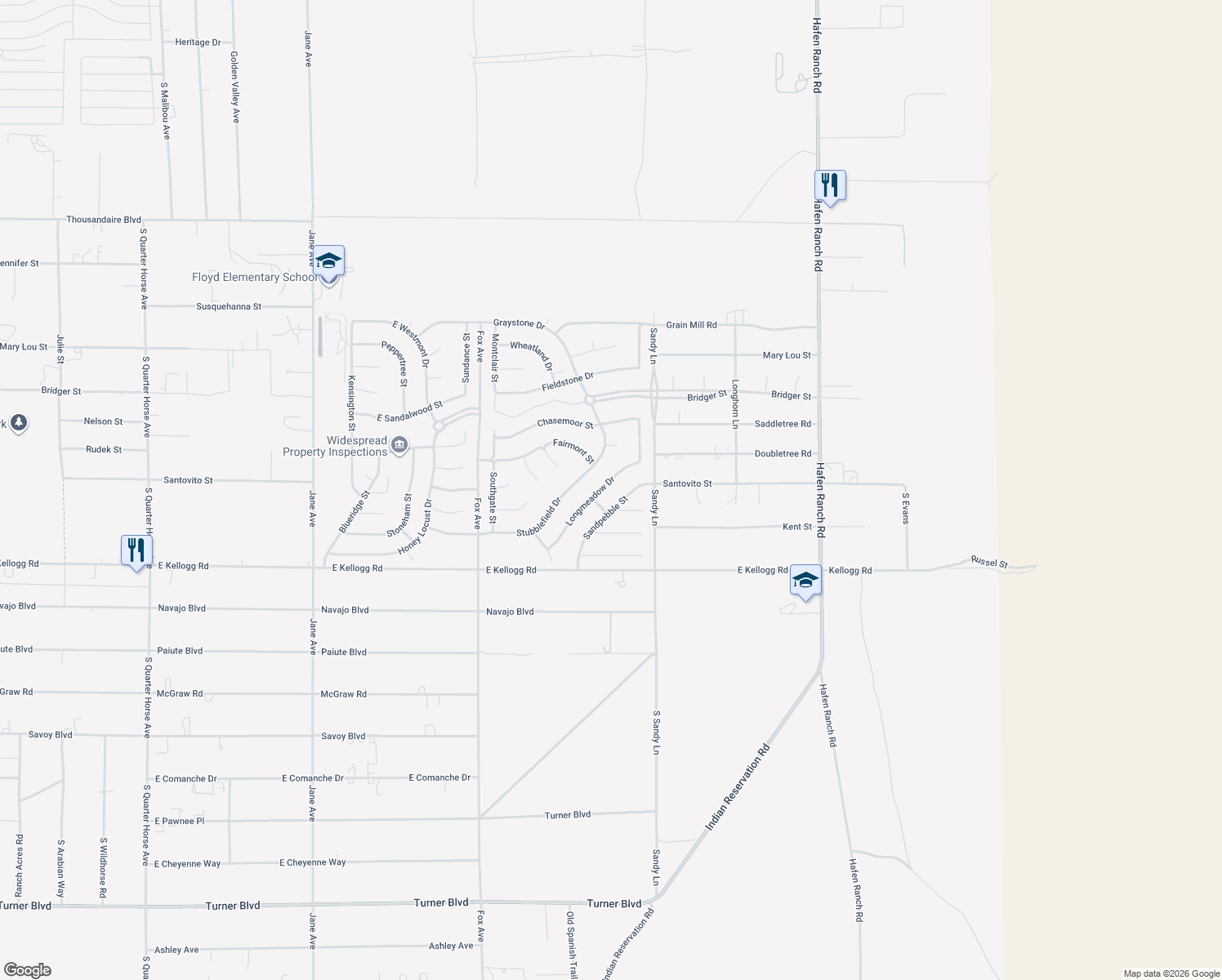 map of restaurants, bars, coffee shops, grocery stores, and more near 6761 Longmeadow Drive in Pahrump