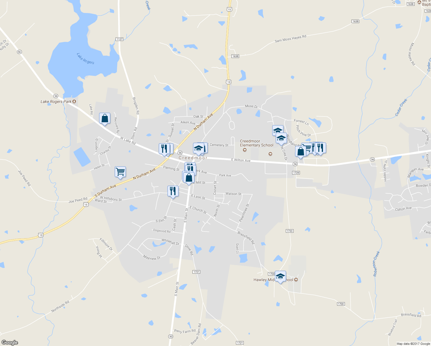 map of restaurants, bars, coffee shops, grocery stores, and more near 217 Park Avenue in Creedmoor