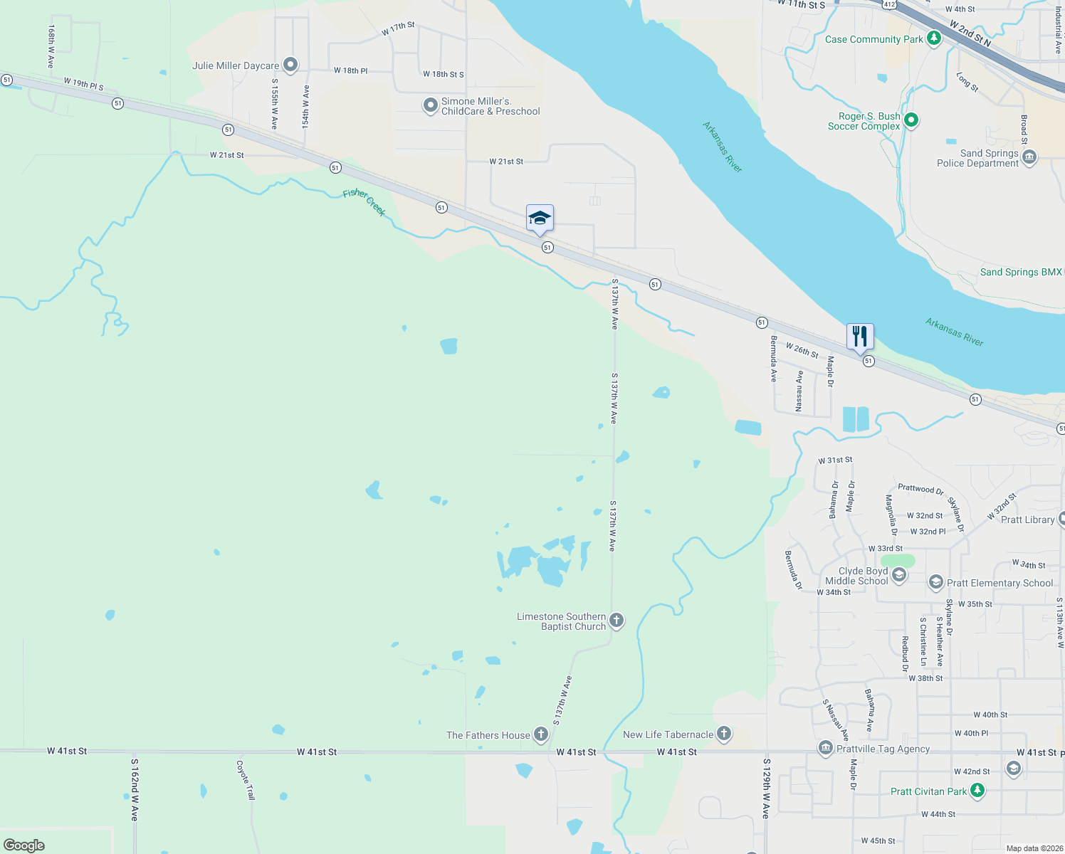 map of restaurants, bars, coffee shops, grocery stores, and more near 14139 West 31st Street South in Sand Springs